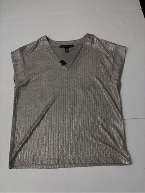 White House Black Market Womens Metallic V-Neck Tee S